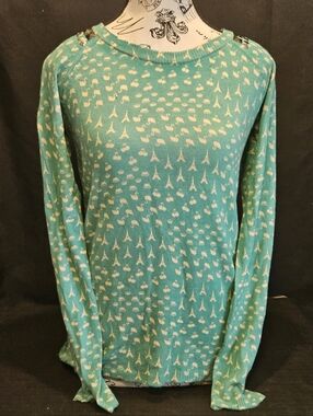 Belle du Jour Long-sleeve Sweater Turquoise Eiffel Tower & Swans Women's Small